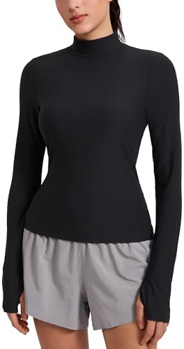 THE GYM PEOPLE Women's Mock Turtleneck Long Sleeve Shirts Fleece